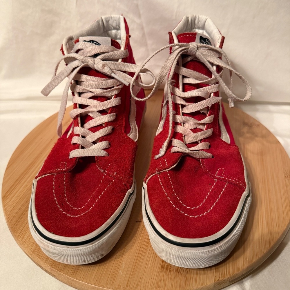 Vans Sk8-Hi Red White Suede Canvas High Top Skate Shoes Mens 8 Womens 9.5 721356 - Picture 2 of 8
